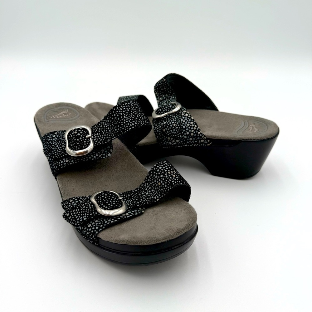 Dansko Leather Sophie Dual Strap Strappy Slip On Clog‎ Sandals Slides Shoes 7.5